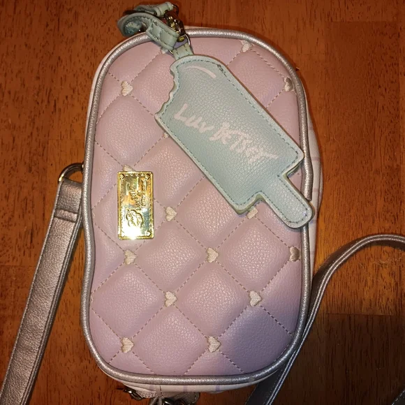 EUC LUV BETSEY BY BETSEY JOHNSON Pink Quilted Crossbody Bag Embroided Hearts - Picture 1 of 9